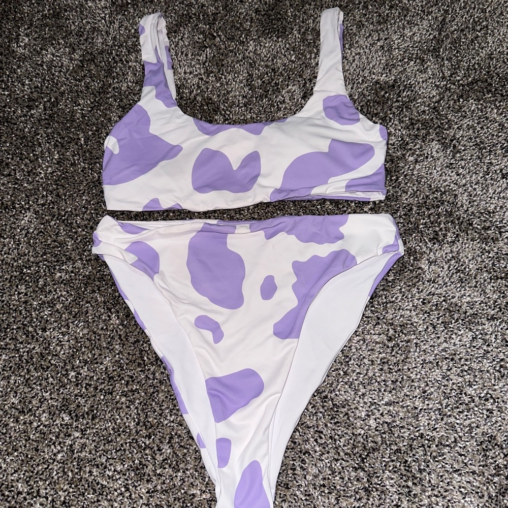 Purple and White Cow Print Bikini Set